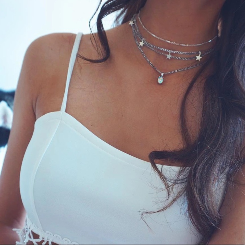 New Silver Layered Opalite Star Necklace - Picture 2 of 7